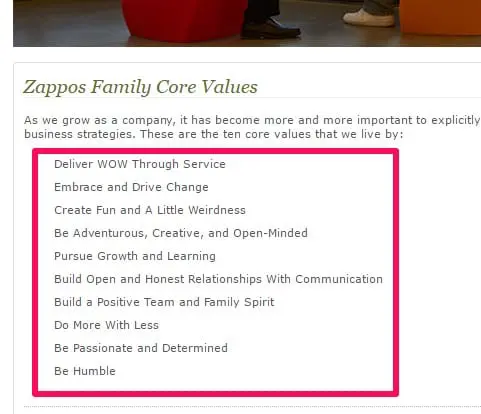 Zappos values