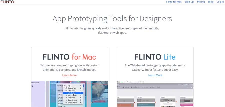 Flinto app prototyping